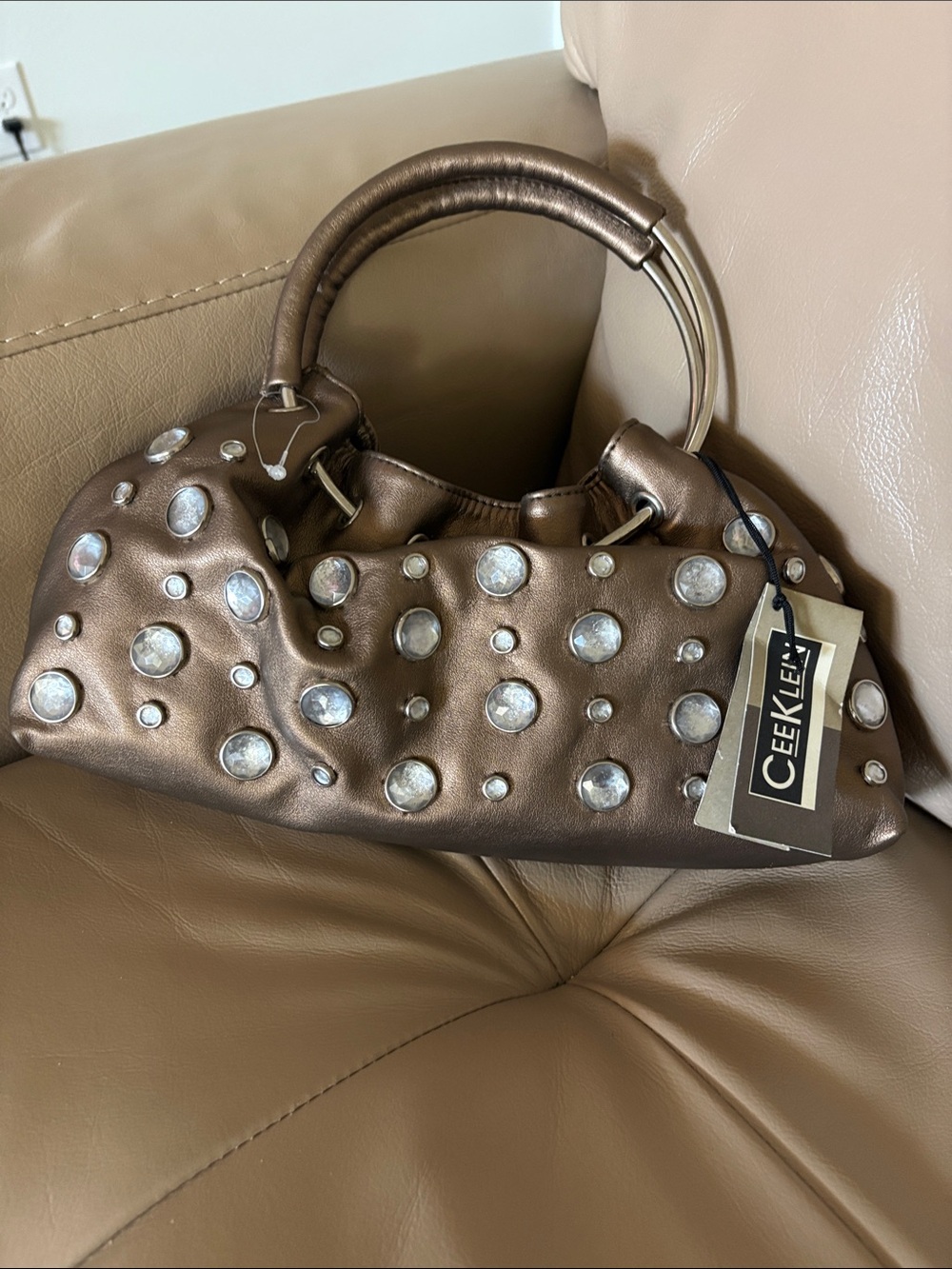 Ceeklen Metallic Bronze Studded Hobo Bag